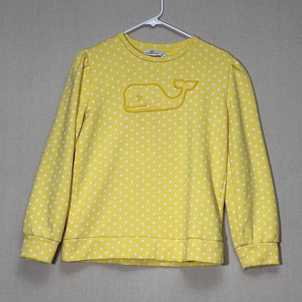Vineyard Vines Girls Whale Sweatshirt Yellow Polka Dot Pullover Size L 14